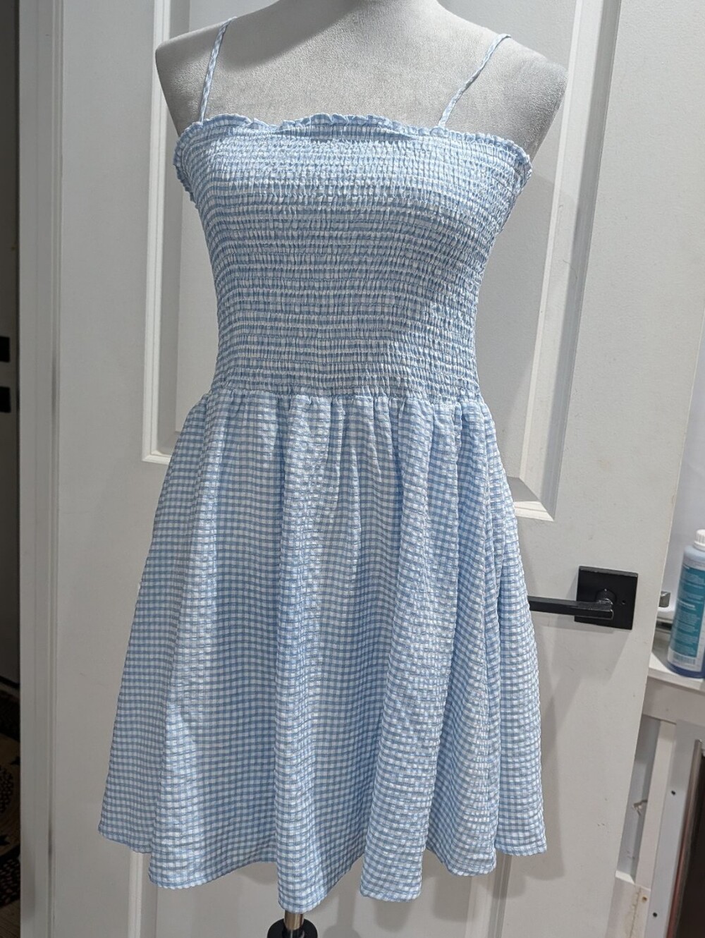 Lulu's Light Blue Gingham Smocked Mini Dress - Picture 2 of 6